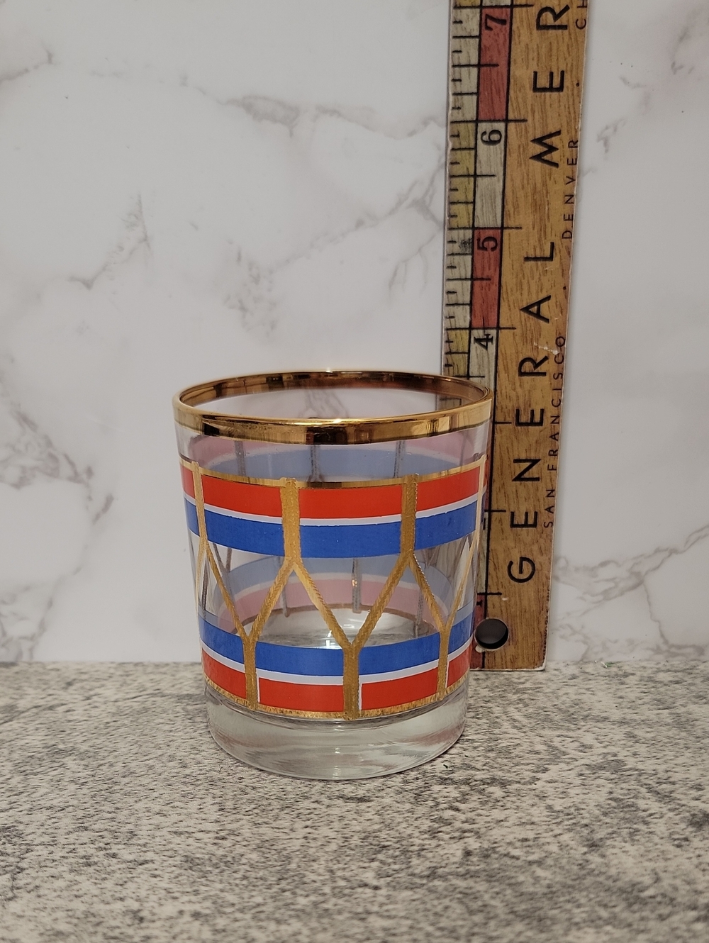 Vintage Fabrico Red and Blue Gold Rim Rocks Glasses Set of Four - Picture 8 of 9